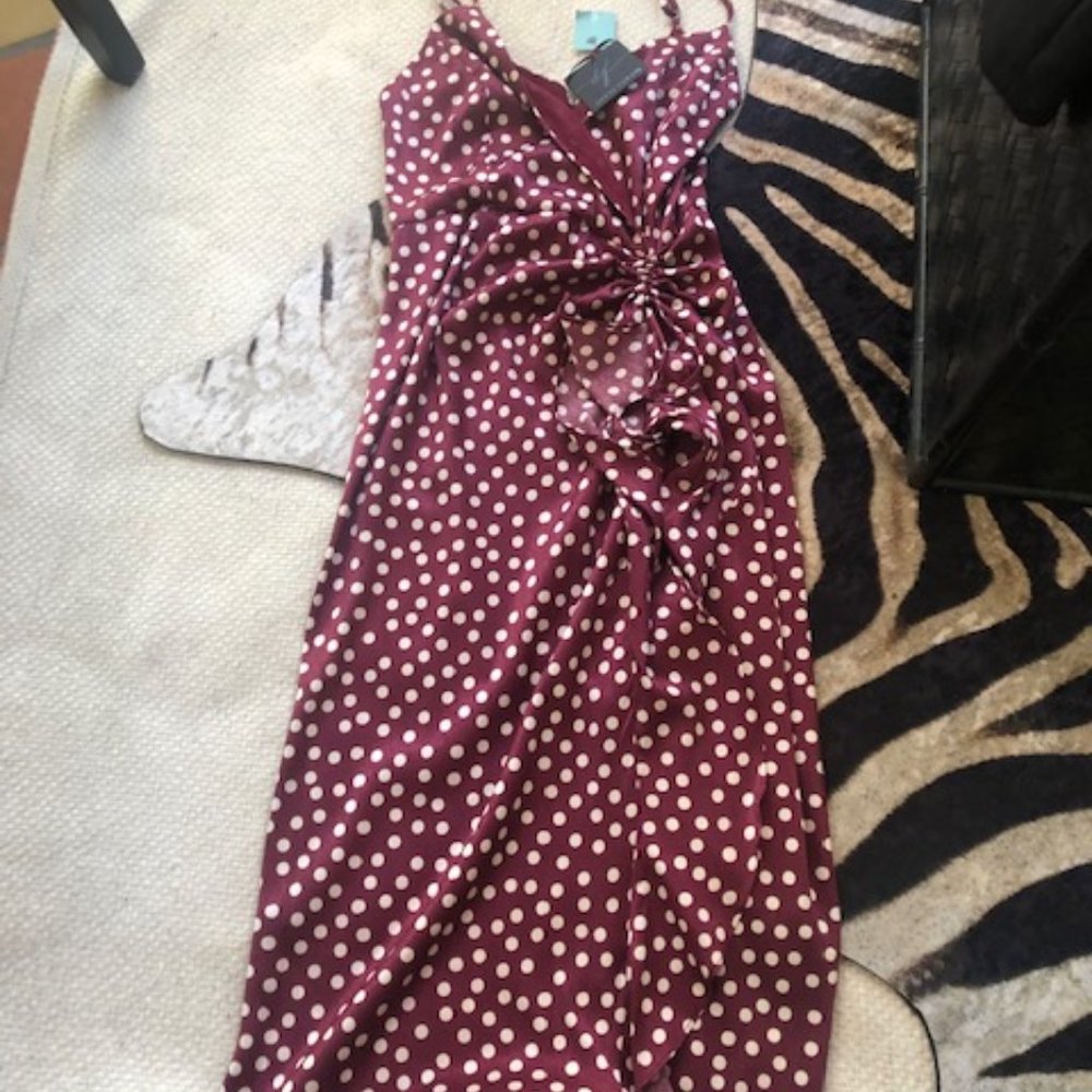 New Burgundy and Cream Polka Dot Dress